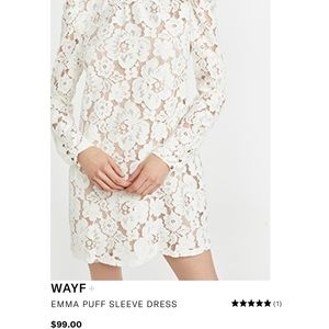 WAYF Emma Puff Sleeve Dress in ivory, Small